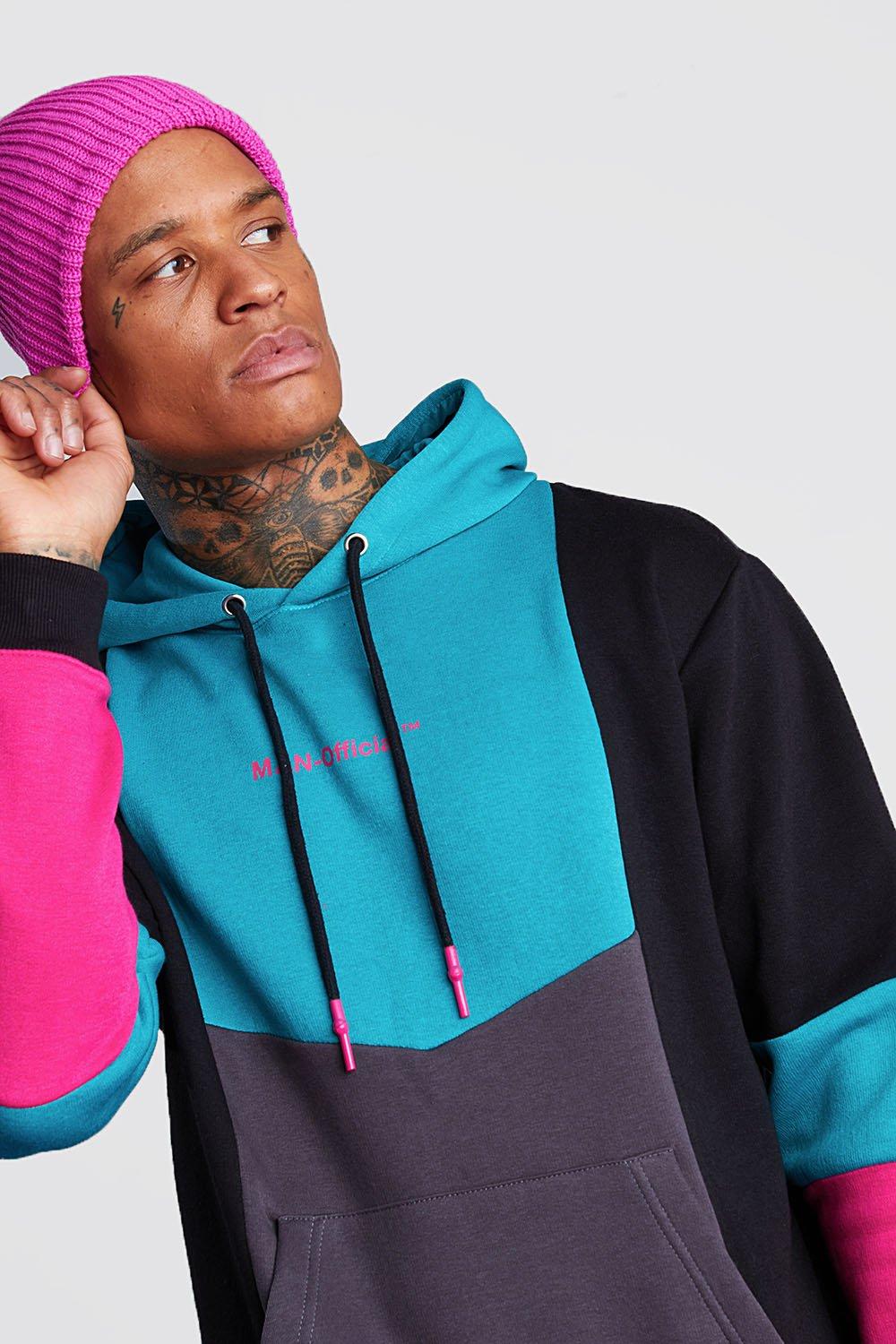 Sudadera con capucha de bloque de color para hombre